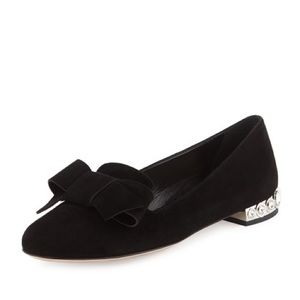 Miu Miu Bow Detail Jewel Heel Loafer